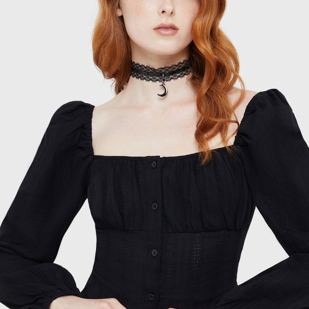 Killstar Black Lace Trimmed Peasant Women's Top